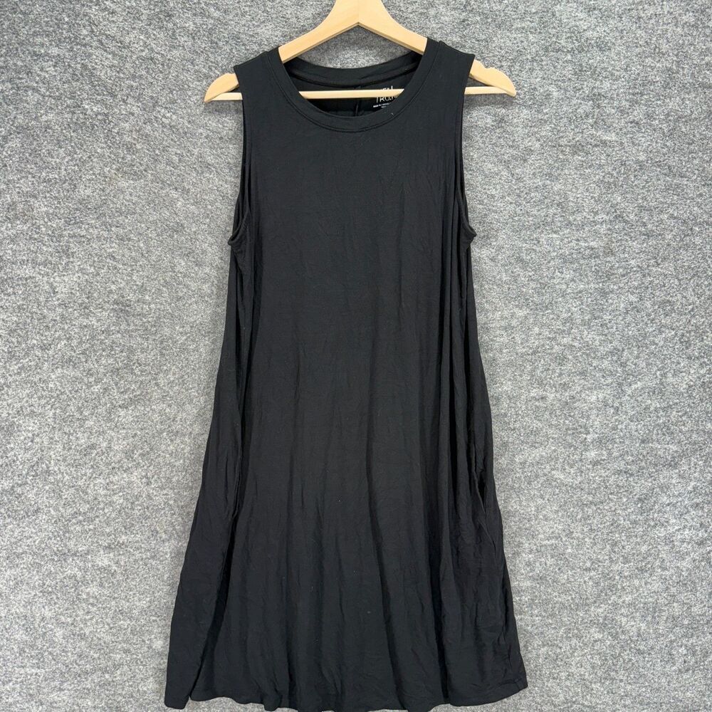 Time And Tru Dress Women L Large Black Shift Midi Sleeveless Rayon Round Neck